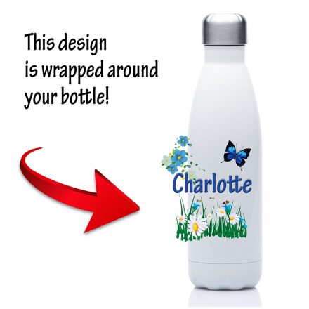 personalised water bottle butterly and flowers